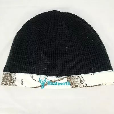 Womens Huntworth Phoenix Reversible Knit Fleece Beanie Black Snow Camo  - Image 1 of 4