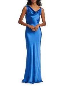 NWD Veronica Beard Sanderson Silk Satin Cowlneck Gown Sz 8 Azure Blue 3F408 - Picture 1 of 16