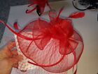 Womens Magid Brand Red Flower Feathers Facsinator Satin Headband Netting O/S
