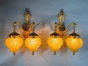 Wall Lamps Sconces Pair Louis XVI Gilded Bronze Yellow Crystal Rewired - Picture 1 of 14