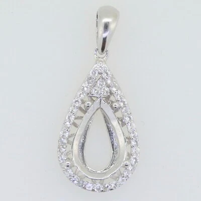 Sterling Silver Semi Mount Pendant Setting Pear PE 11X7mm White Topaz - Image 1 of 2