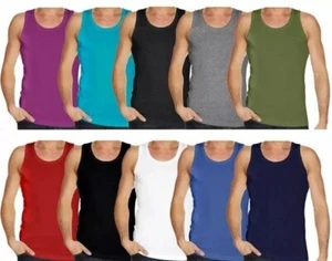 3/6 MEN'S VESTS 100% COTTON TANK TOP SUMMER TRAINING GYM TOPS PACK PLAIN S-5XL - Picture 1 of 7