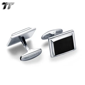 Top Quality TT 316L Stainless Steel Rectangle Silver/Black Cufflinks (CU28) - Picture 1 of 1