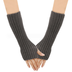 Women Long Half Finger Fingerless Gloves Arm Hand Warmer Knitted Mittens Winter