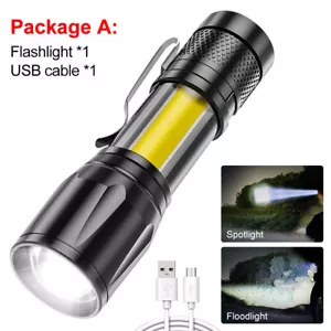 USB Rechargeable LED Flashlight COB Mini Zoom Torch Lamp - Picture 1 of 9