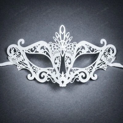 White Venetian Laser Cut Sexy Masquerade Women Party Masks with Silver Crystal - Image 1 of 4