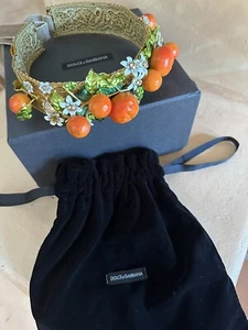 DOLCE AND GABBANA Orange and Flower Crystals Headband Tiara Gold - Picture 1 of 4