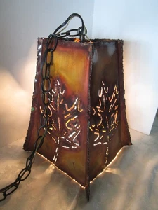 Vintage Brutalist Copper Pendant fixture 4-panel Torch-Cut leaf design MCM 1970 - Picture 1 of 19