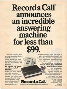 Vintage Print Ad Record A Call Announces An Answering Machine For Less Than $99 - Picture 1 of 5