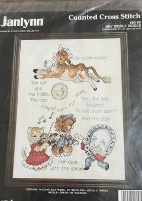 "Kit de puntada Janlynn Cross Diddle Diddle #80-59 Hey 9"" X 12"" 1991" Foto 1 de 4