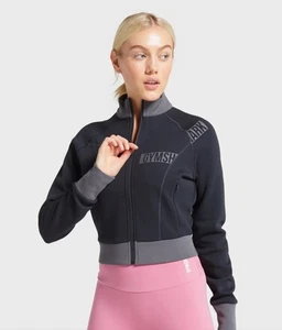Gymshark Track jacket Women's Small Black Gray Cropped Full Zip Size M - Picture 1 of 14