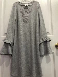girls Lavender size 16 long ruffle bell sleeve gray dress - Picture 1 of 11