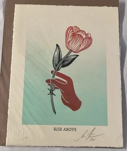 Obey Giant Rose Rise Above Blue Shepard Fairey Art Letterpress Print AP Signed - Picture 1 of 3