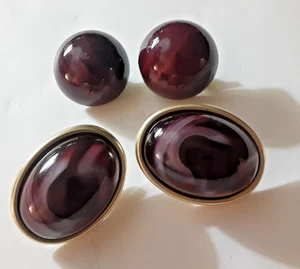 Menge 2 Vintage Marmoriert Burgund Ohrstecker Paare Kuppel Oval, 1"-1-1/4" - Bild 1 von 5