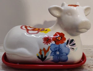 The Pioneer Woman Cow Butter Dish ~ Floral Flea Market Pattern ~ 7 x 5 x 4 - Picture 1 of 9
