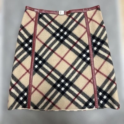 Burberry Etiqueta Azul Nova Cuadros Falda Gruesa Cinturón Cintura Cuero Borde Talla 36/XS-S Foto 1 de 4