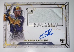 JACKSON CHOURIO FIRST HIT MILESTONE RELIC AUTO /99 ROOKIE 2024 TOPPS INCEPTION - Picture 1 of 4