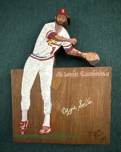 HANDMADE Hand-painted Ozzie Smith Wooden Plaque St. Louis Cardinals 7" x 5" - Picture 1 of 7