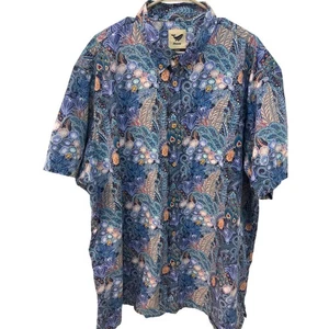 Camisa Hawaiana Yiume 100% Algodón Para Hombre XXXXL Manga Corta Azul Patrón Floral - Imagen 1 de 7