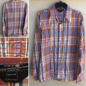 Vintage Plaid Shirt Super Thin 70s 1970s Hippy JC Penney Size L - Picture 1 of 12