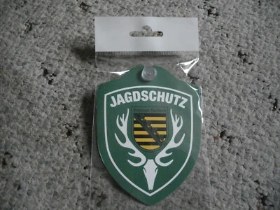 Jagdschutz Sachsen-  Schild mit Wappen mit Saugnapf,f. Auto,KFZ,Scheibe 8,5x11cm - Bild 1 von 2