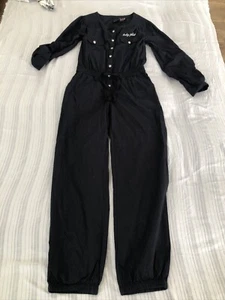 BABY PHAT girlz LARGE black Jumpsuit Snap Up Fold Up Sleeves Pockets - Picture 1 of 13