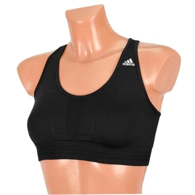 Adidas Ladies Sports Bra Seamless Fitness Running Bustier Compression Top Black - Image 1 of 4