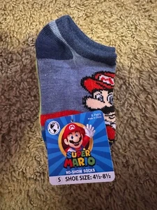 Super Mario Bros Boy's No Show Socks Small Size 4.5-8.5 Colorful Graphic 6-Pair - Picture 1 of 2