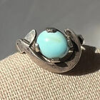 Blue Turquoise Color Round Stone Sterling Silver Southwest Style Ring Size 7