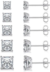 18K White Gold/Yellow Gold/Rose Gold Plated Princess Cut Square Clear Cubic Zirc - Picture 1 of 9