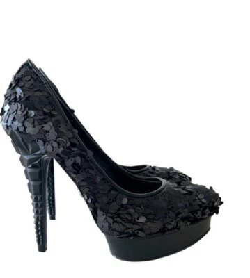 Zapatos de salón Rachel Roy para mujer Keedan con plataforma escultórica de lentejuelas negras talla 6 Foto 1 de 4