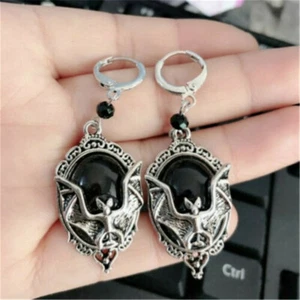 Earrings Gothic Wedding Jewelry Bat Pendant Necklace Ring Halloween Alloy Black - Picture 1 of 10