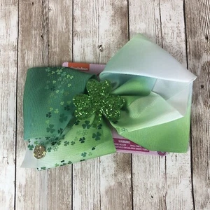 JoJo Siwa Hair Bow St Patrick Day Glitter Shamrock Green Alligator Clip New - Picture 1 of 9