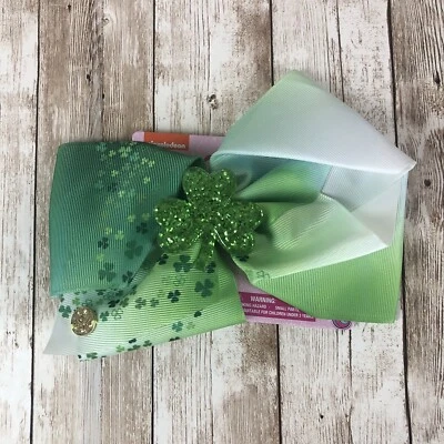 JoJo Siwa Hair Bow St Patrick Day Glitter Shamrock Green Alligator Clip New - Image 1 of 4