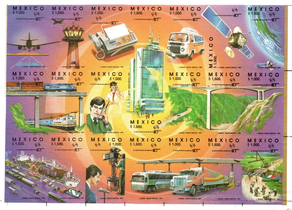 México COMUNICACIONES TRANSPORTES 1991 MINISHOJA MNH Foto 1 de 1