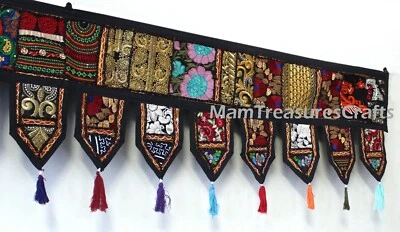 Black Valance Toran Indian Window Valance Large Door Hanging Boho Curtain Decor - Image 1 of 4