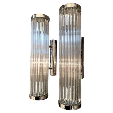 Pair Antique Vintage Art Deco Nickel Brass & Glass Ship Light Wall Sconces Lamp Cover