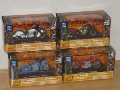 New Ray Lot of 4 Indian Motorcycles Scout Four Racer 1933 1:32 Scale New in Box - Image 1 of 4