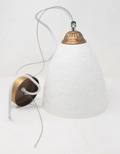 Porcelana blanca mate flores en relieve damas colgante pantalla detalles de cobre - Imagen 1 de 12