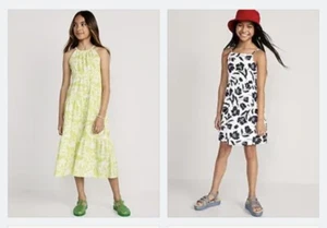 Old Navy Girls Fit & Flare Navy Floral Cami Dress Tiered Maxi Green Palm Small - Picture 1 of 1
