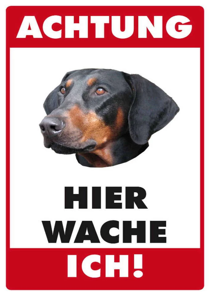 Blechpostkarte Hier wache ich - Dobermann, 11 x 15 cm - Bild 1 von 1