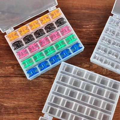 25Spools Bobbins Sewing Machine Bobbin Case Organizer Storage Colorful/Clear Box - Image 1 of 4