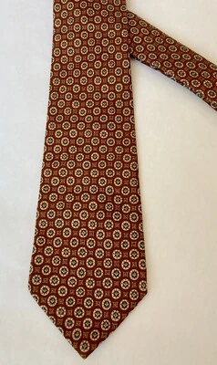 HICKEY FREEMAN коричневый ржавчины оранжевый 100% шелк галстук геометрический - сделано в Италии - Изображение 1 из 4