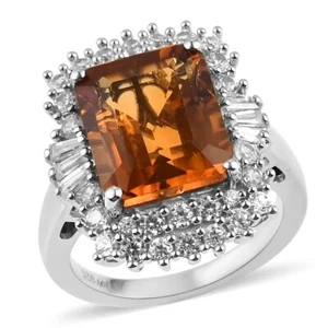 Santa Ana Madeira Citrine & Natural White Zircon Halo Ring in Platinum Over SS - Picture 1 of 6