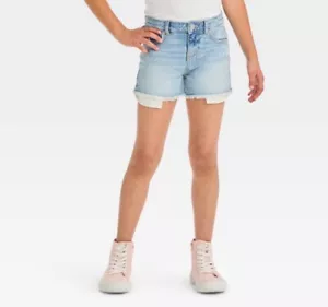 Girls' High-Rise Cut-Off Jean Shorts - Cat & Jack™ Light Wash XS 4/5 - Picture 1 of 4