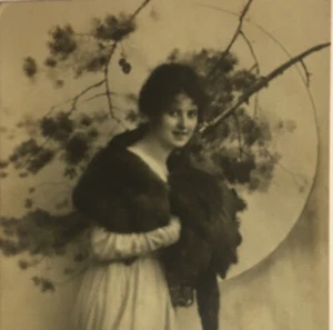 Vtg. Early 1900's RPPC Woman Full Moon With Tree Fur Shawl Unused B16 - Picture 1 of 3