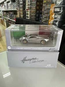 PAGANI HUAYRA CODALUNGA WITH EXTRA WHEELS METALLIC SILVER 1/64 CAR BY CM MODELS - Picture 1 of 5