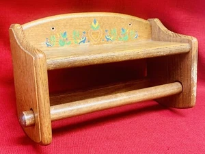 Vintage Country Wall Mount Wood Paper Towel Roll Holder/Dispenser w/ Shelf - Picture 1 of 4