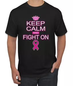Keep Calm and Fight On rosa Band Brustkrebs-Bewusstsein T-Shirt - Bild 1 von 25