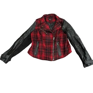 Torrid Moto Jacket Womens Size 1 Red Black Plaid Flannel Zip Front Pockets Lined - Picture 1 of 9